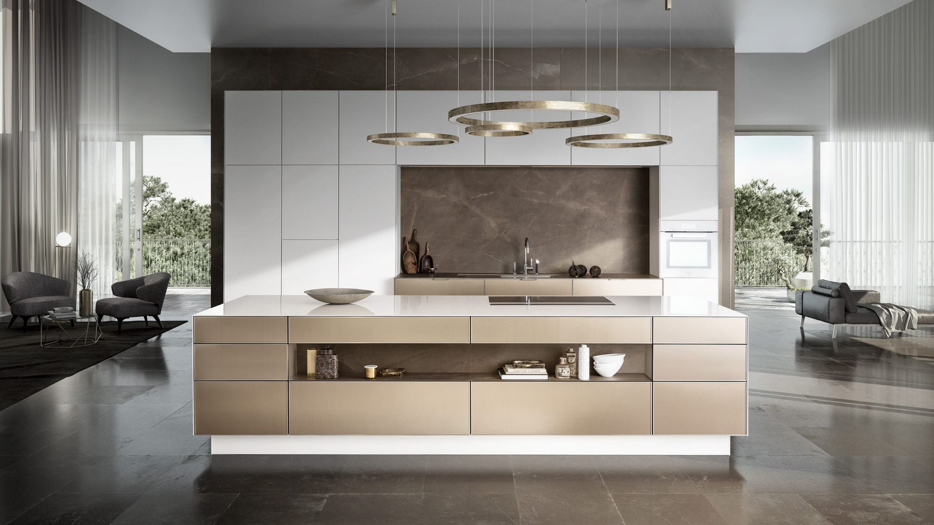 Moderne küche / aus edelstahl / holzfurnier / kochinsel pure ... Moderne küchen mit insel