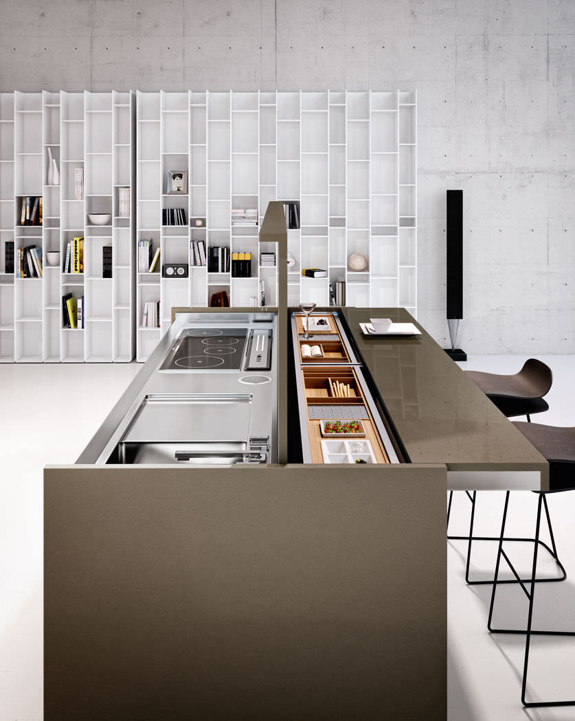 Moderne küche holz kochinsel versteckte arca lineaquattro