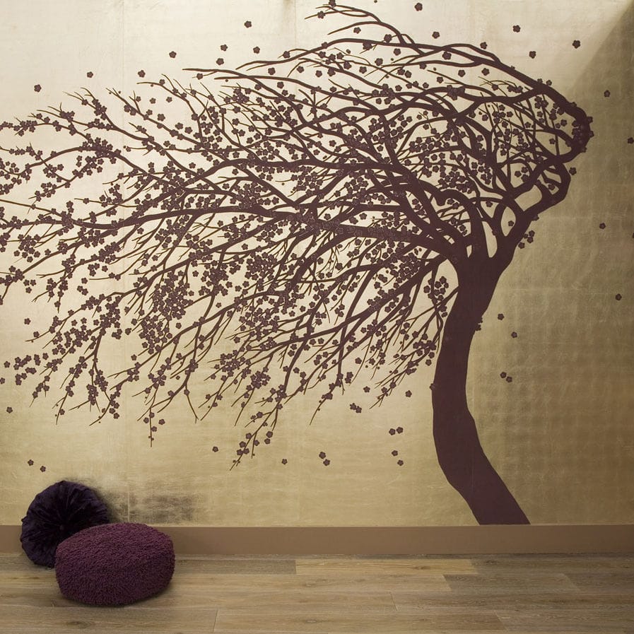 Moderne tapete / blumenmuster / stoffoptik / handgemalt ...