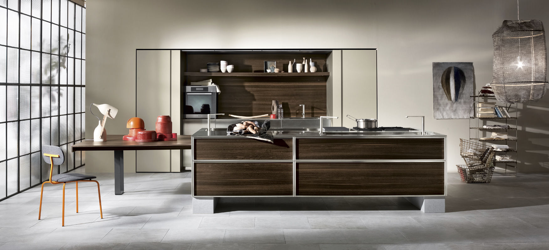Moderne küche aus edelstahl holzfurnier versteckte tk38 by massimo castagna rossana