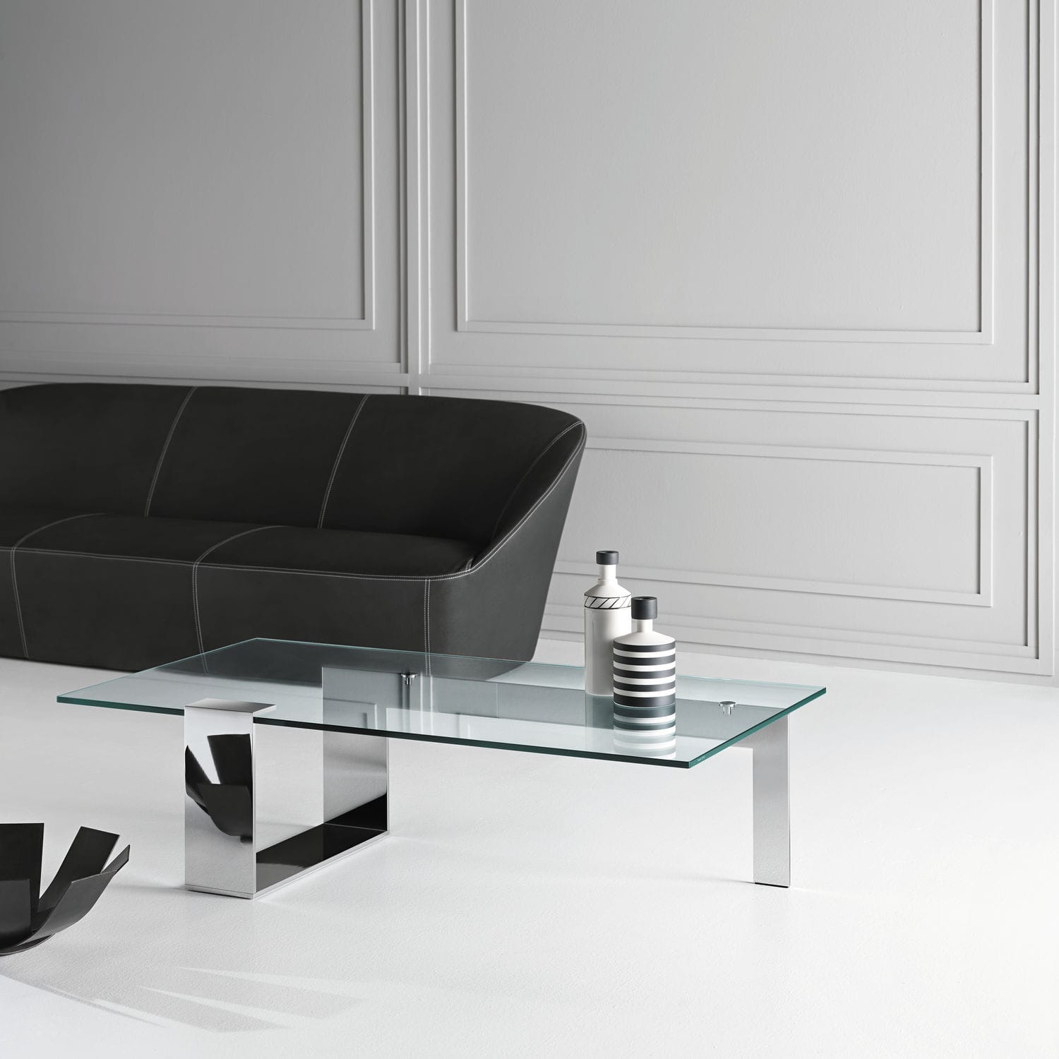 Moderner Couchtisch / Hartglas / verchromtes Metall / rechteckig ... Moderner Couchtisch / Hartglas / verchromtes Metall / rechteckig ...