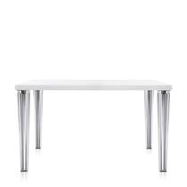 Moderner Esstisch / Glas / Metall / Polyester