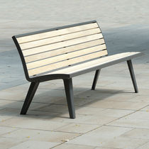 Designer-Parkbank aus Holz und Metall f&uuml;r &ouml;ffentliche Pl&auml;tze (mit R&uuml;ckenlehne) MONTREAL bois AREA