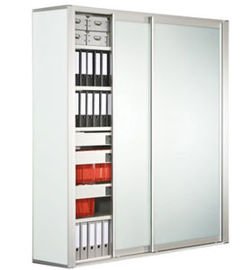 hoher Aktenschrank / niedrig / Holz / Schiebetüren