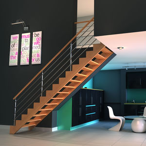 gerade Treppe / Holzrahmen / Holzstufen / ohne Setzstufe
