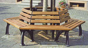 Gusseisenbaumschutz / Holz / mit integrierter öffentlicher Bank