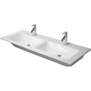 doppeltes Waschbecken / Einbau / rechteckig / Keramik
