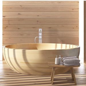 freistehende Badewanne / rund / Holz
