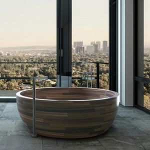 freistehende Badewanne / rund / Holz