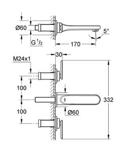 Waschtisch-Mischbatterie / Wandmontage / verchromtes Metall / für Badezimmer