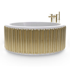 freistehende Badewanne / rund / Glasfaser / Messing