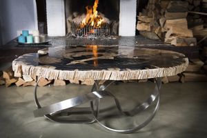 moderner Couchtisch / versteinertes Holz / Innenraum
