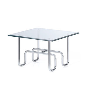 moderner Couchtisch / Glas / verchromtes Metall / quadratisch