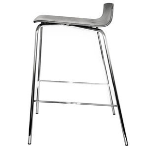 moderner Barhocker / verchromtes Metall / Chromstahl / lackiertes Holz