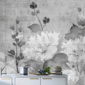 moderne Tapeten / aus Zellulosefaser / Blumenmuster / grau
