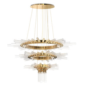 moderner Lüster / aus Kristall / Messing mit Goldauflage / Halogen