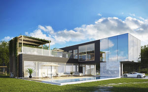 Fertigbauhaus / modern / Brettschichtholz / Glas