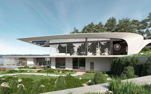 Fertigbauhaus / modern / Brettschichtholz / mit 2 Ebenen