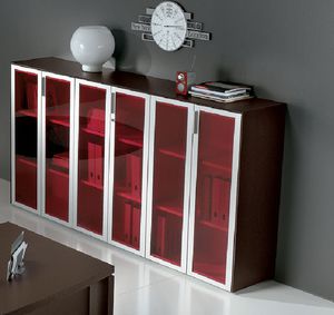 niedriger Aktenschrank / Holz / Metall / mit Flügeltüren