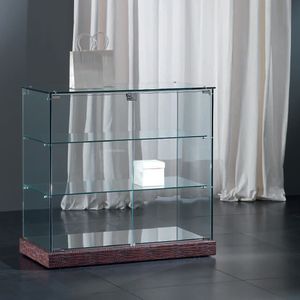 moderne Vitrine / auf Beinen / Glas / niedrig