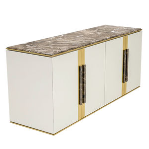 modernes Sideboard / lackiertes Holz / Stein / weiß