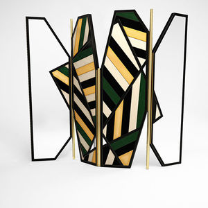 Paravent / originelles Design / Holz / poliertes Messing / mit Spiegel