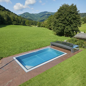 erdverlegtes Schwimmbecken / Edelstahl / selbsttragend / Schwimmteich Überlauf
