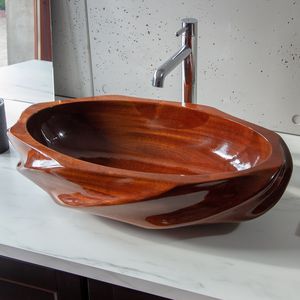 Aufsatzwaschbecken / oval / Massivholz / Holzfurnier