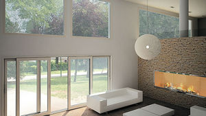 Schiebe-Glaswand / Holz / Aluminium / Doppelverglasung