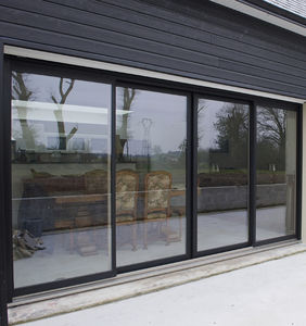 Schiebe-Glaswand / Holz / Aluminium / Doppelverglasung