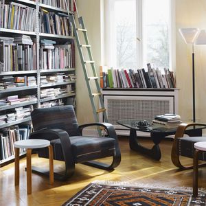 moderner Sessel / Stoff / Leder / aus Birke