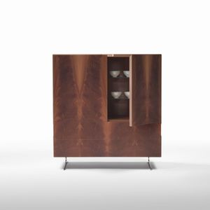 hohes Sideboard / modern / Holz / Glas