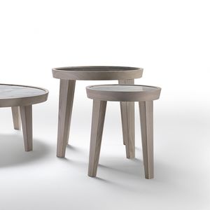 moderner Beistelltisch / aus Marmor / Massivholz / rechteckig