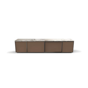 modernes Fernsehmöbel / Holz / Leder / aus Marmor