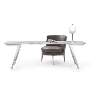 moderner Tisch / Metall / aus Marmor / Massivholz