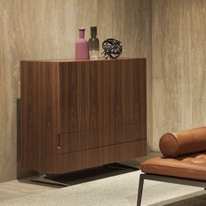 hohes Sideboard / modern / Holz / Glas
