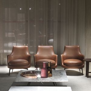 moderner Sessel / Stoff / Leder / Massivholz