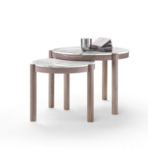moderner Beistelltisch / Holz / aus Marmor / rund