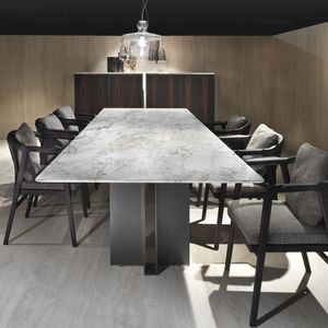 moderner Tisch / Holz / gestrichenes Metall / aus Marmor