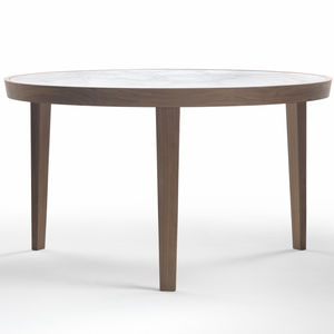 moderner Esstisch / aus Marmor / Massivholz / rund