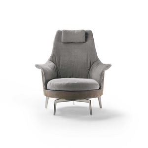 moderner Sessel / Leder / Textil / Kopfstütze