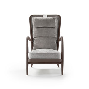moderner Sessel / aus Massivholz / Leder / Textil
