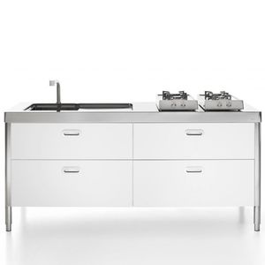moderne Küche / Edelstahl / Laminat / lackiert