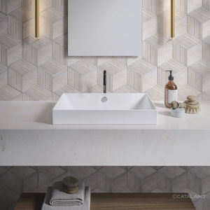 Aufsatzwaschbecken / rechteckig / Keramik / modern