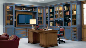 Eckbibliothek / Stil / lackiertes Holz / Glas-