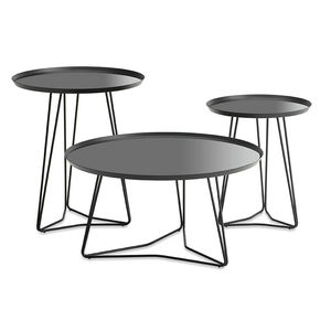 moderner Couchtisch / Glas / lackiertes Metall / Leder