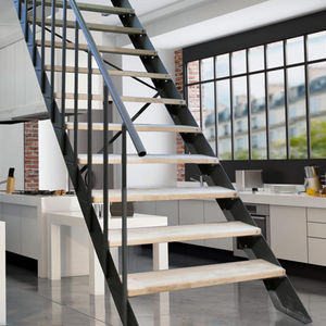 gerade Treppe / Metallstruktur / Holzstufen / ohne Setzstufe
