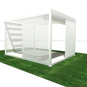 selbsttragende Pergola / Aluminium / Oryzawood / mit orientierbaren Lamellen