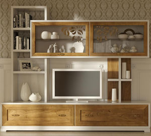 Stil-Wohnwand / Holz / lackiertes Holz / Glas