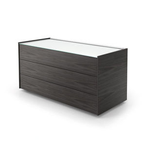 niedriger Aktenschrank / Holzfurnier / Aluminium / Glas